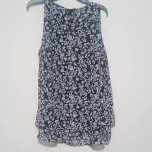 Lane Bryant Navy and White Floral Top